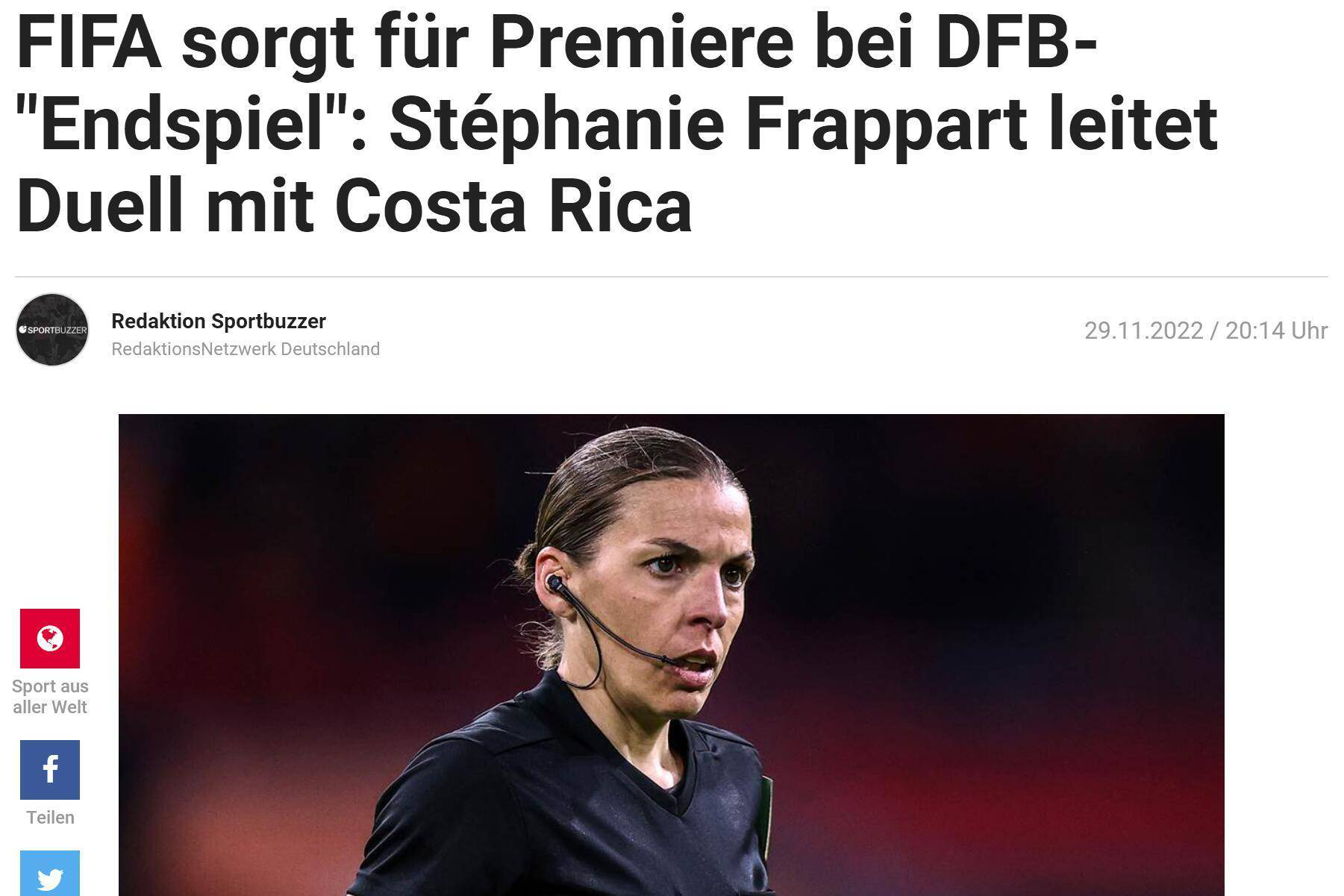法国女裁判将执法德国VS哥斯达黎加 成世界杯历史首位女主裁