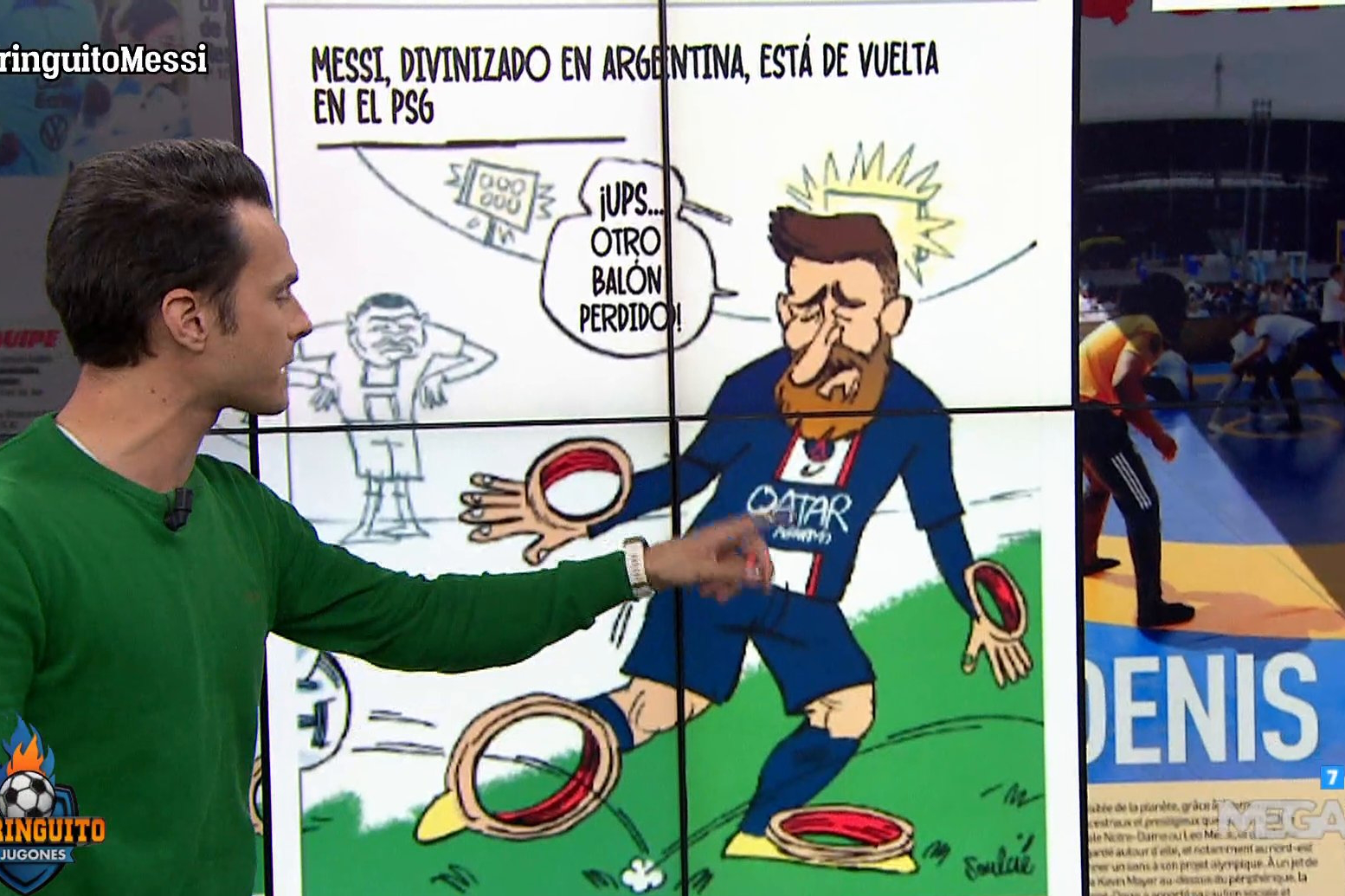 六台晒队报讽刺梅西漫画：无所不能的阿根廷梅西回到巴黎后...