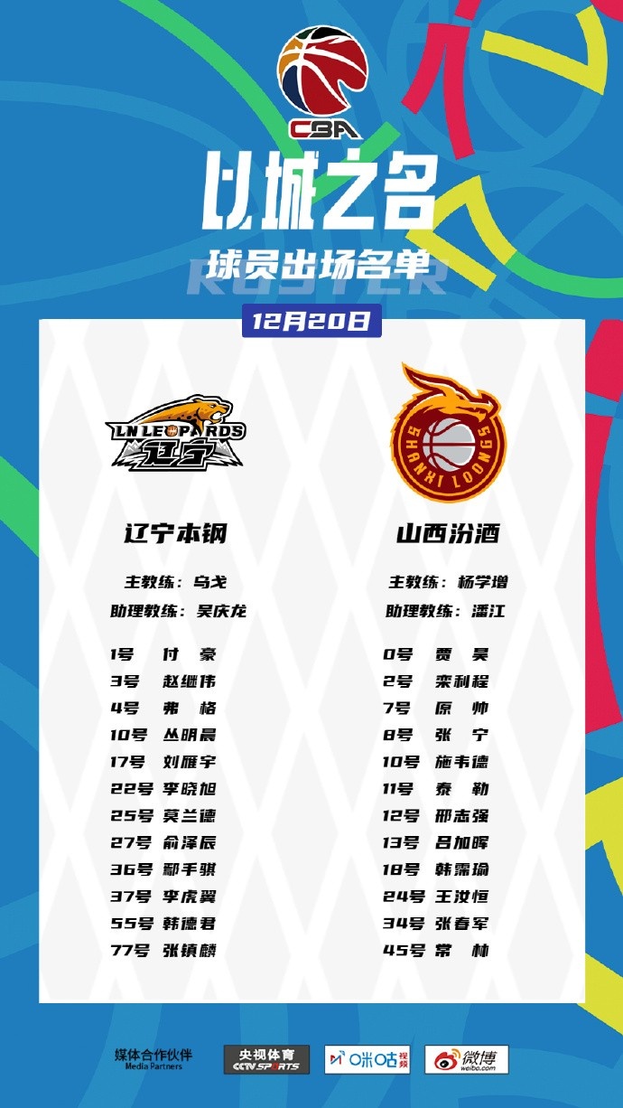 辽宁VS山西大名单：郭艾伦&葛昭宝缺阵赵继伟&原帅在列