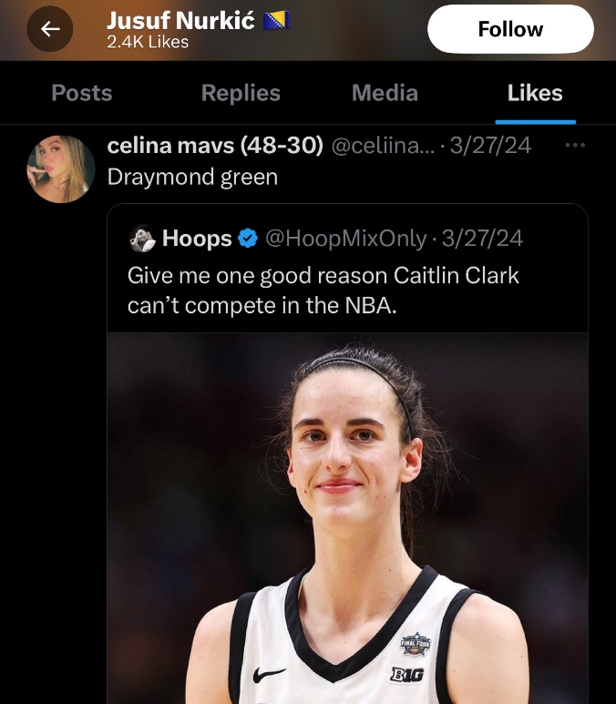 网友称追梦是凯特琳无法立足NBA的原因！努尔基奇点赞！
