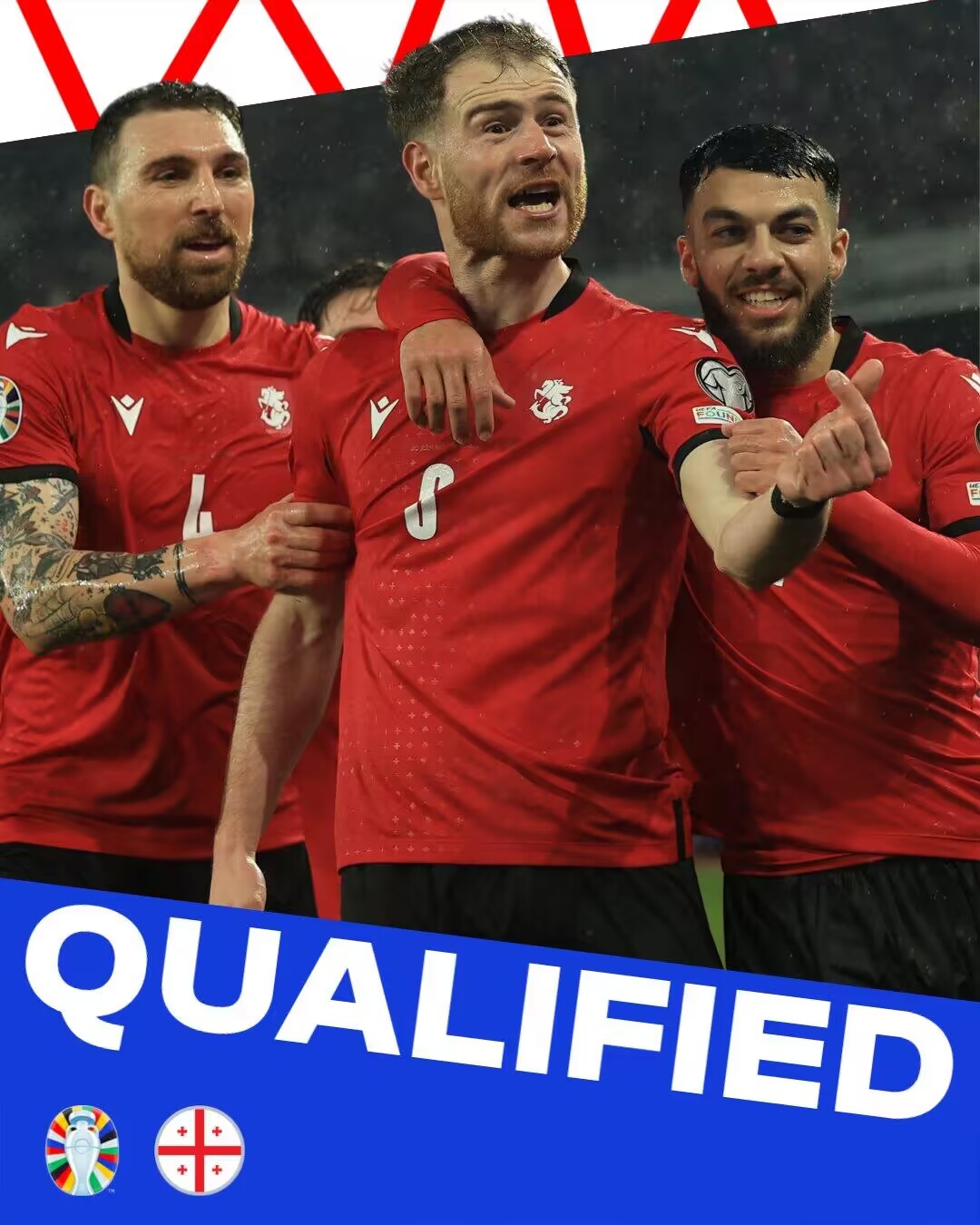 恭喜K77！格鲁吉亚队史首进欧洲杯正赛，与葡萄牙、土耳其同组