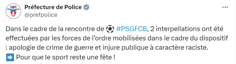 法国警察总部逮捕2名巴萨球迷涉嫌在客队看台猴叫&违禁手势