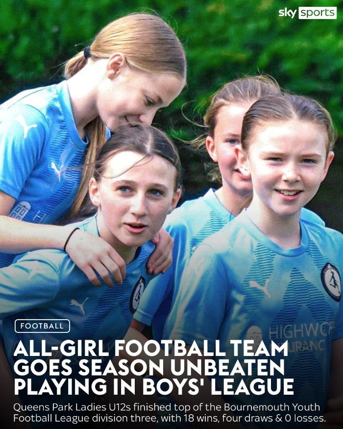 巾帼不让须眉，伯恩茅斯女王公园U12女足在男子联赛中不败夺冠