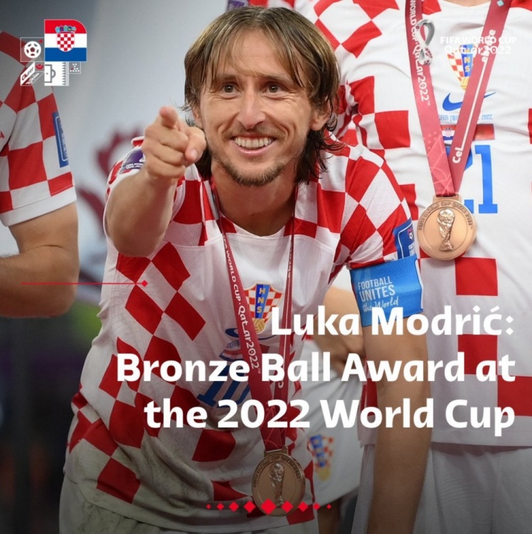 莫德里奇获得世界杯铜球奖，克罗地亚国家队表示祝贺