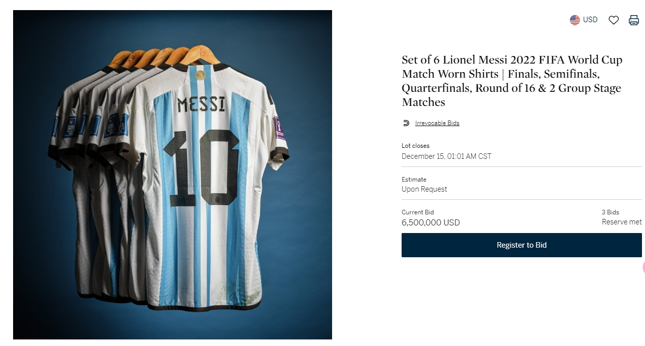倒计时2天梅西世界杯落场版球衣最高竞拍价升至650万美元