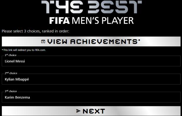 FIFA男足选票：评选无难度，更无争议