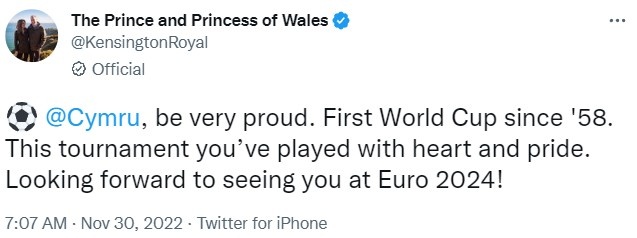 威尔士亲王&王妃社媒鼓励球队：期待在2024年欧洲杯上见到你们