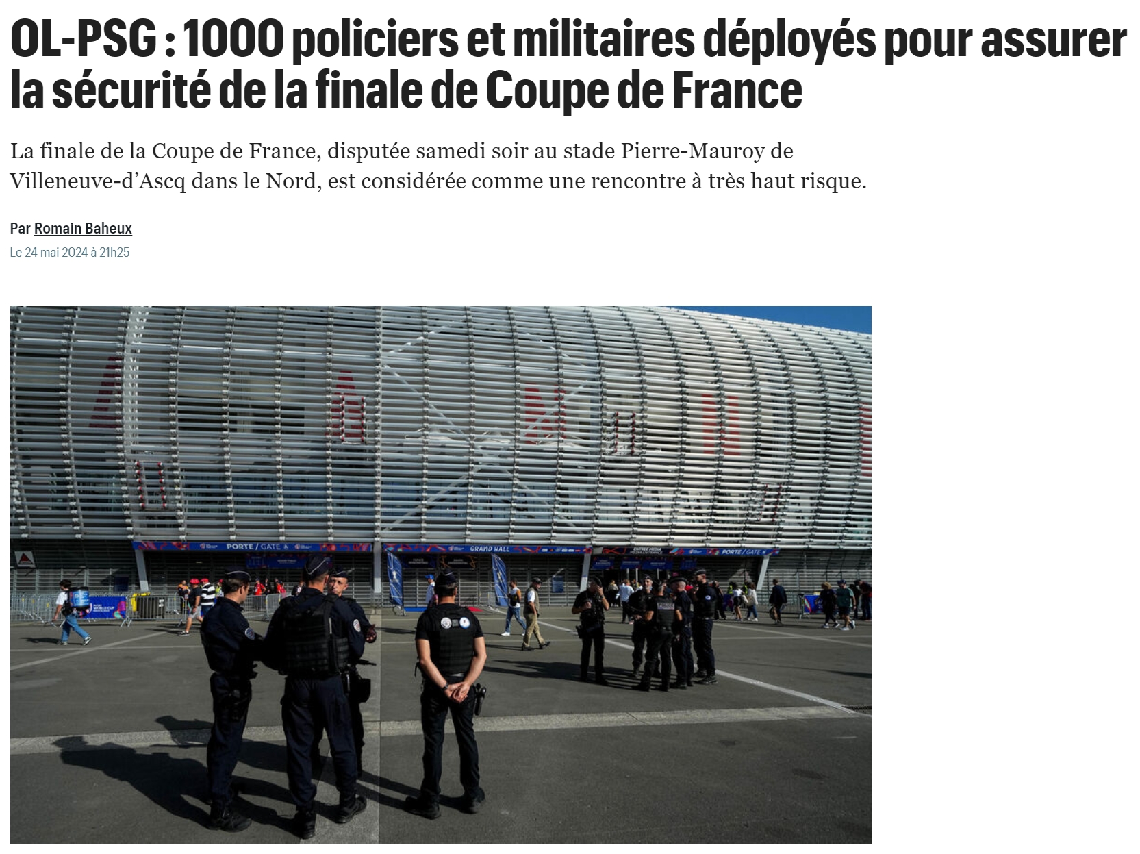火爆！法媒：将有1000名警察&士兵维护巴黎vs里昂法国杯决赛秩序