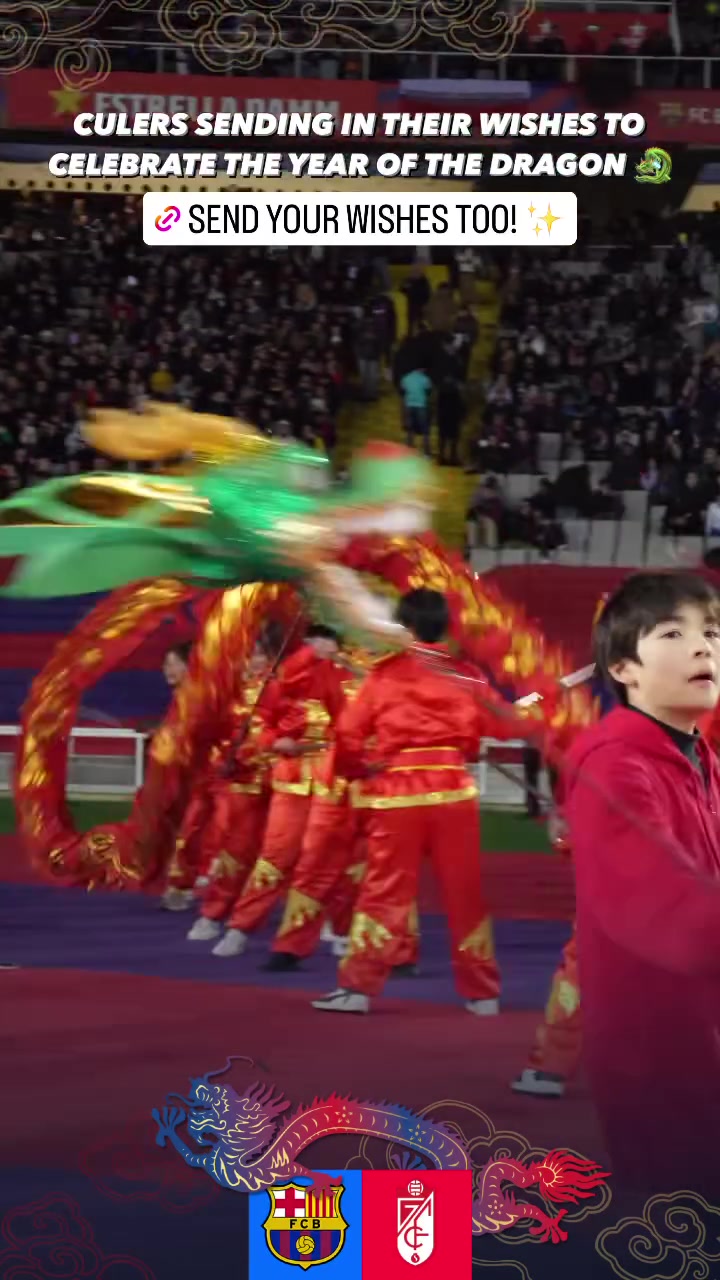 喜迎龙年！巴萨主场孩子们的舞龙表演