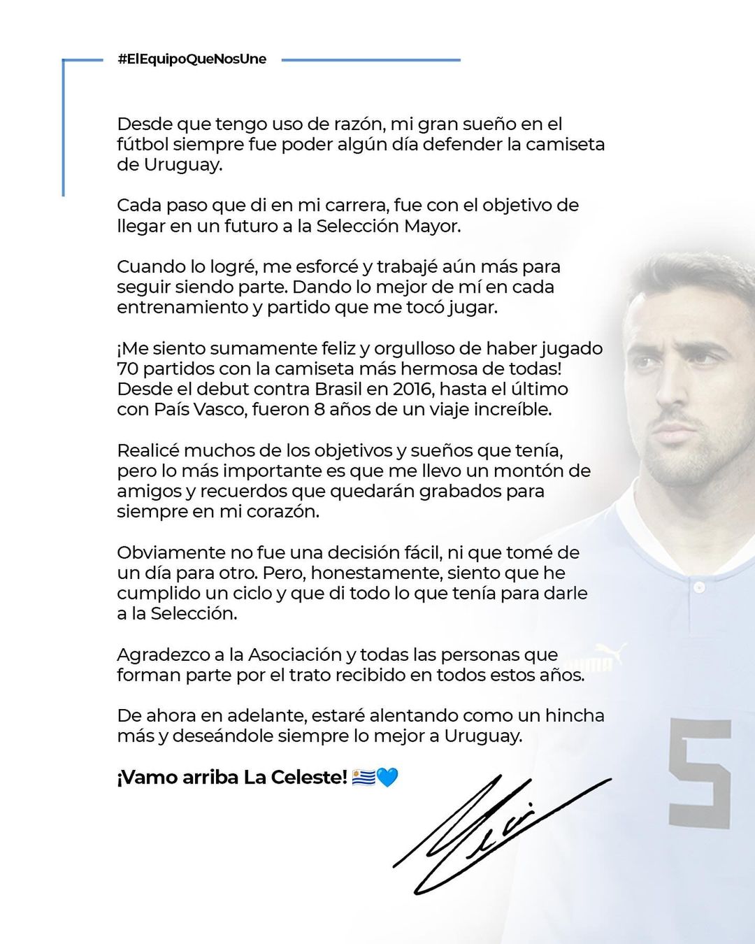 32岁贝西诺宣布从乌拉圭国家队退役：会像球迷一样继续支持球队