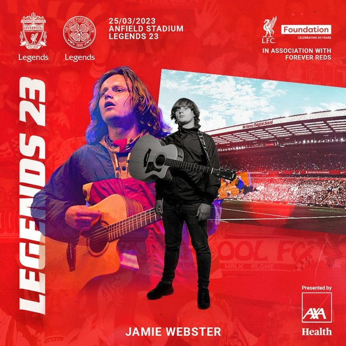 英国歌手杰米-韦斯特将在利物浦vs凯尔特人慈善赛赛前献唱