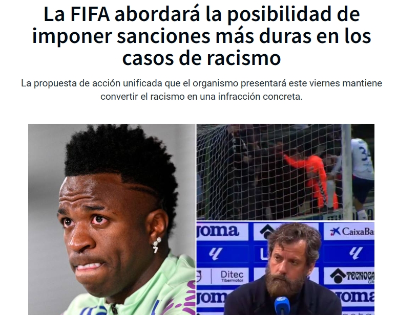 自动判负FIFA考虑严惩种族歧视行为，惩罚包括比赛自动判负