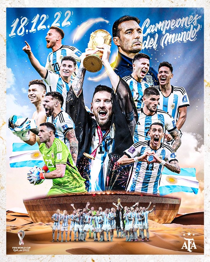 阿根廷世界杯夺冠一个月纪念，国家队官推发文庆祝
